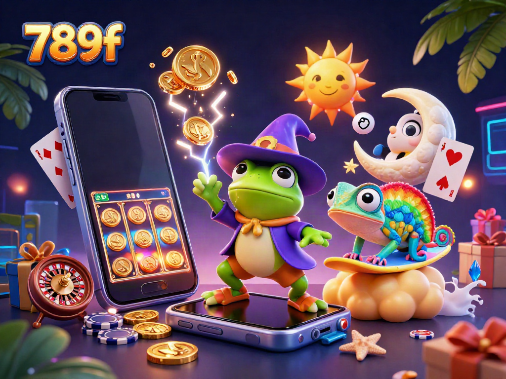 Experience thrilling wins in 789f as a weather wizard frog conjures golden coins in this vibrant casino scene.