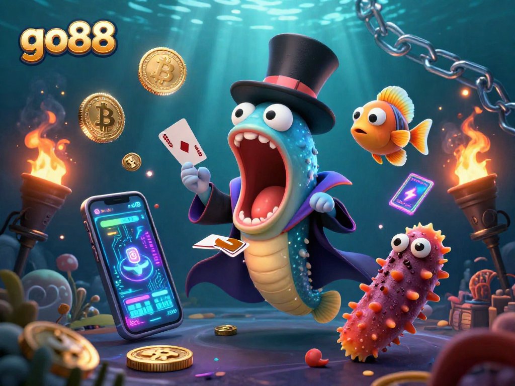 go88 showcases a vibrant underwater casino scene with unique sea creatures performing magic tricks for thrilling gameplay.