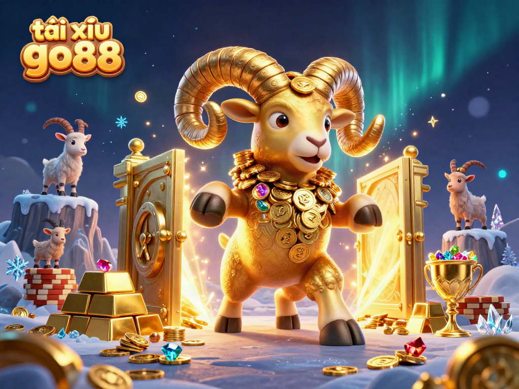 Experience thrilling action and winning potential with tài xỉu go88, depicted by a golden ram charging through a majestic game scene.