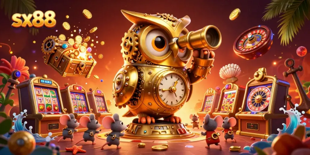 Engage in exhilarating gameplay at sx88 with our vibrant casino illustration featuring unique characters and elements.