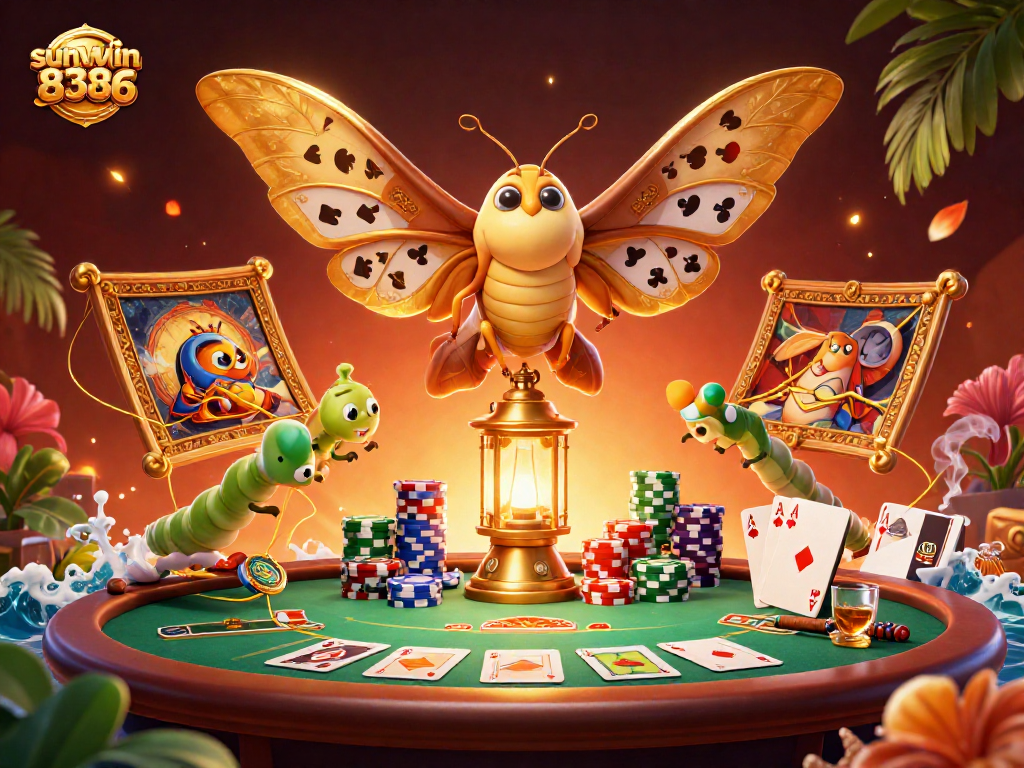 Join the excitement of sunwin8386 with a 3D illustration showcasing vibrant casino scenes and dynamic gameplay.