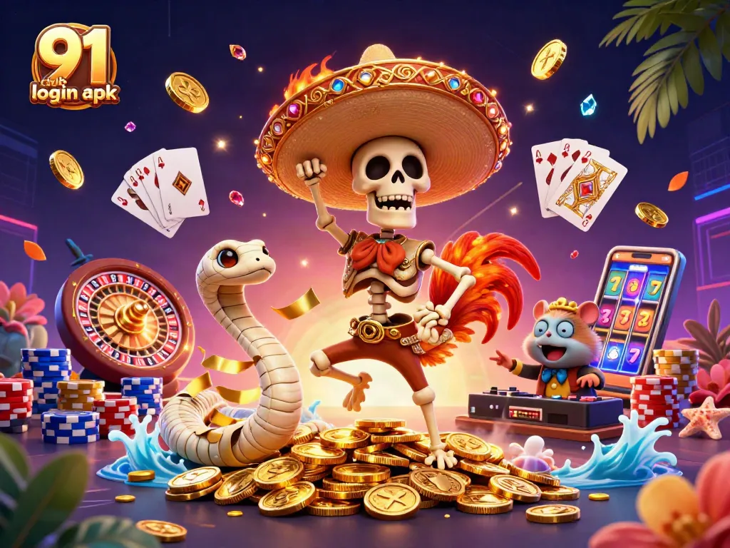 Experience thrilling gameplay with 91 club login apk featuring vibrant gaming characters and casino elements.