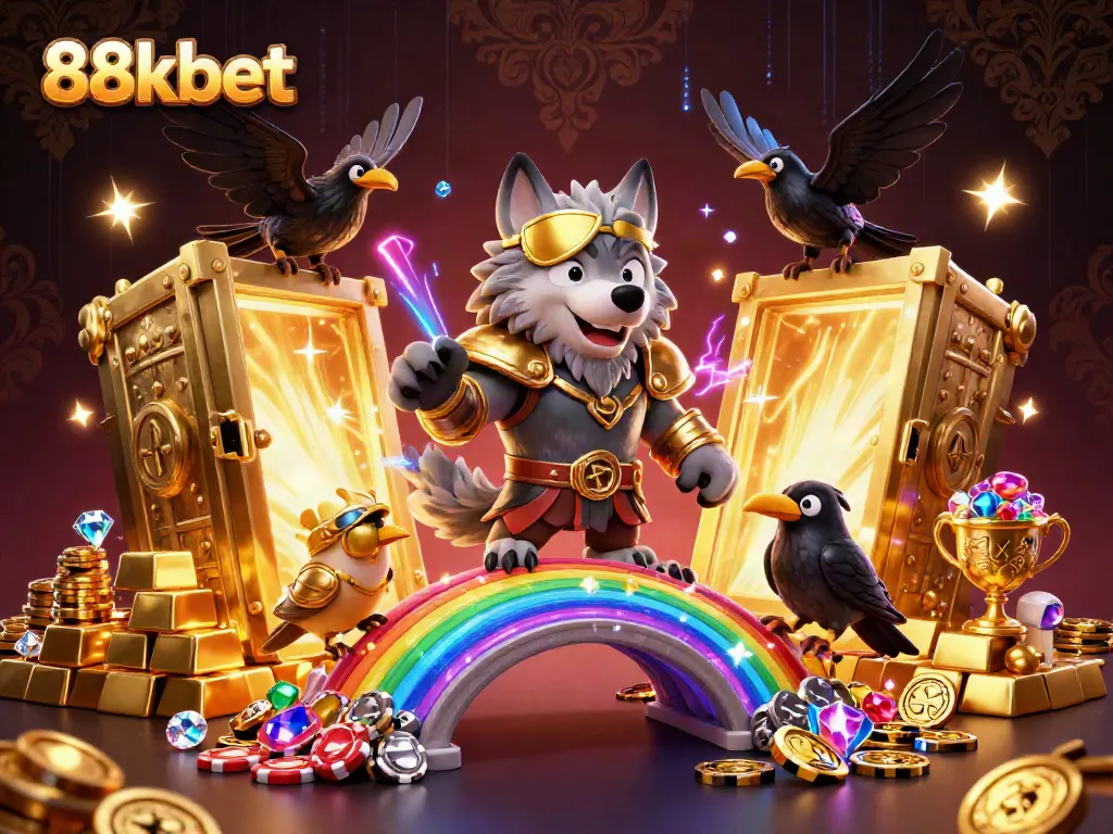Experience thrilling gameplay at 88kbet with Norse mythology-inspired characters and vibrant casino elements.