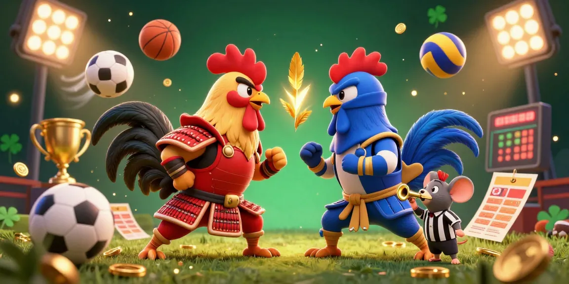 Hitclub offers thrilling gameplay with twin roosters in a dramatic standoff, showcasing dynamic sports gaming elements.