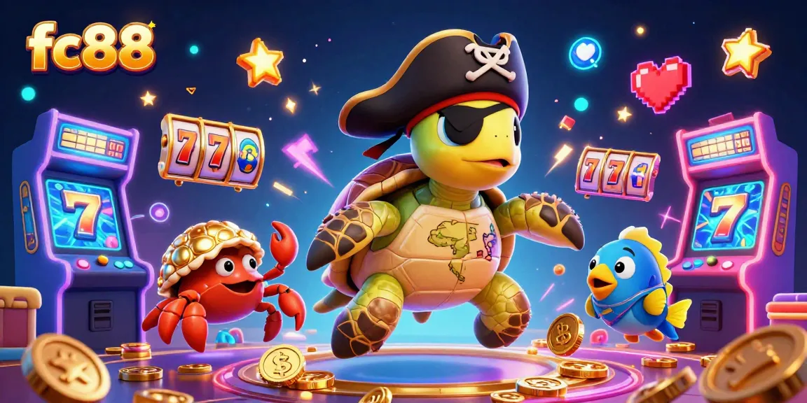 Experience the excitement of fc88 gambling with colorful 3D illustrations of casino elements and characters.