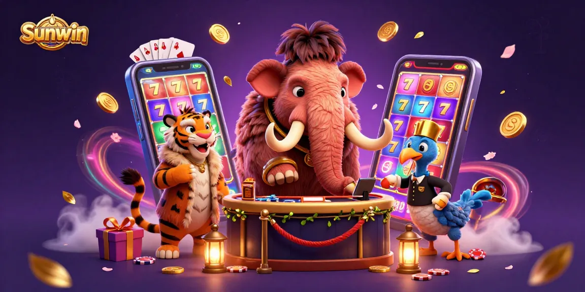 Experience thrilling gaming at Sunwin with a vibrant 3D casino scene featuring dynamic characters and engaging elements.
