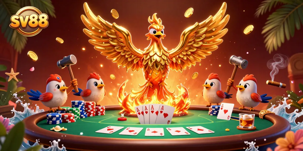 Experience thrilling casino action with sv88 as a golden phoenix brings wealth to the poker table.