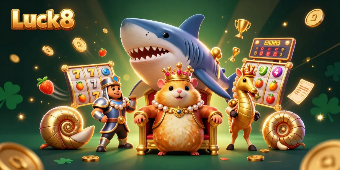 Experience the excitement of slots at Luck8 with dynamic gaming elements and a royal hamster king.