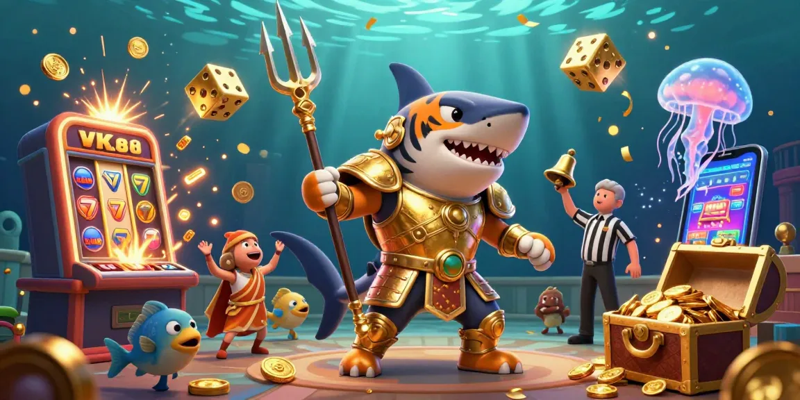 Xổ Số VK88 highlights thrilling underwater escapades with jubilant characters and lively casino elements.