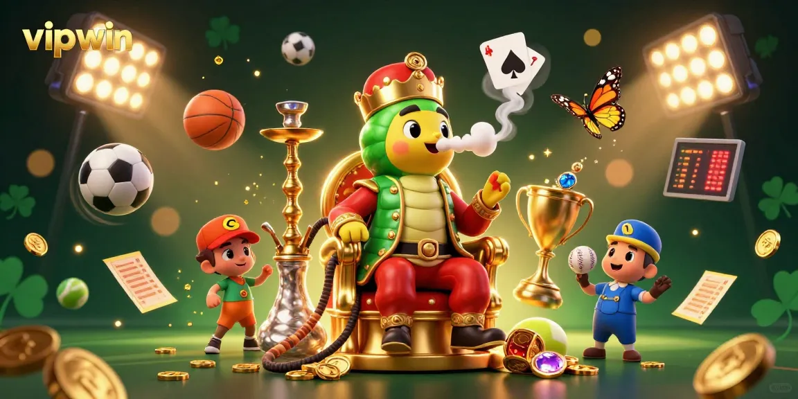 Experience the thrilling world of vipwin with a vibrant casino scene filled with action and game elements.