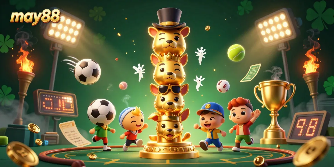 Experience thrilling sports betting action with may88 in an ultra-detailed 3D casino illustration.