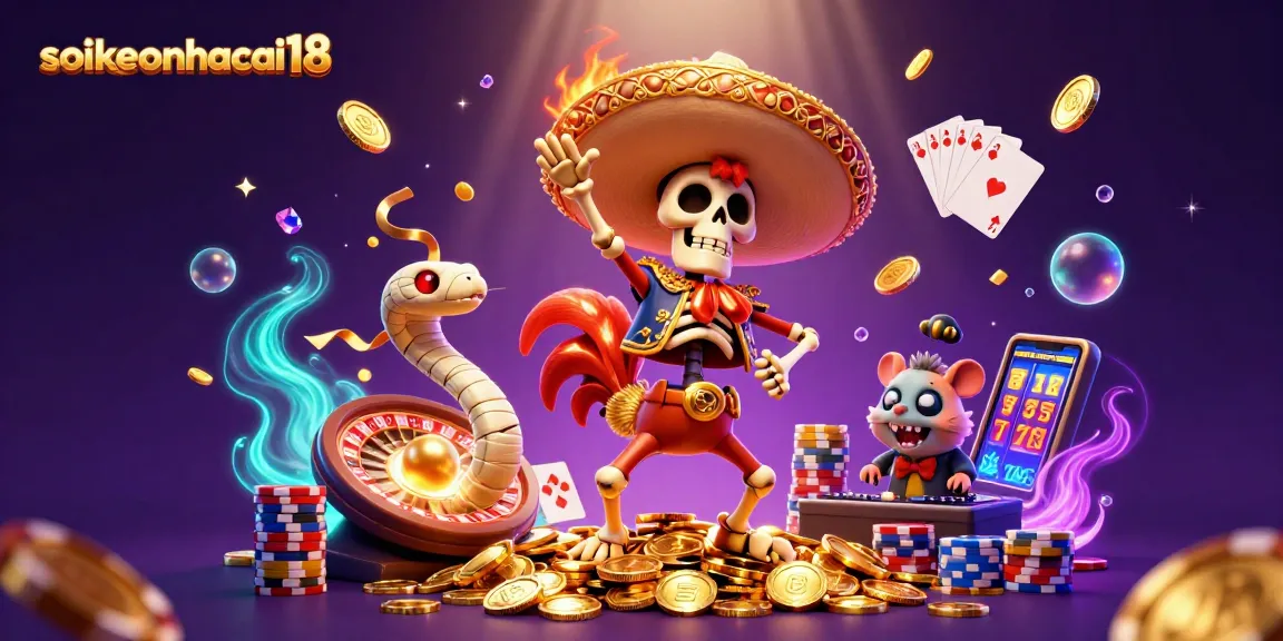 Engage with soikeonhacai18 as the mariachi rooster celebrates in a vibrant 3D casino scene.