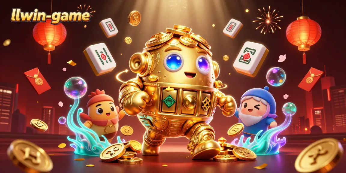 Engage with the llwin-game experience featuring a dynamic golden golem amidst casino elements.