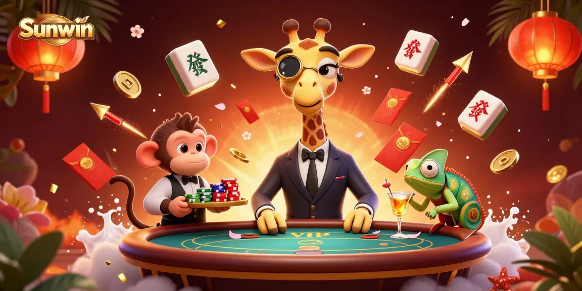 Experience the excitement of Sunwin with a high-roller giraffe at a VIP poker table.
