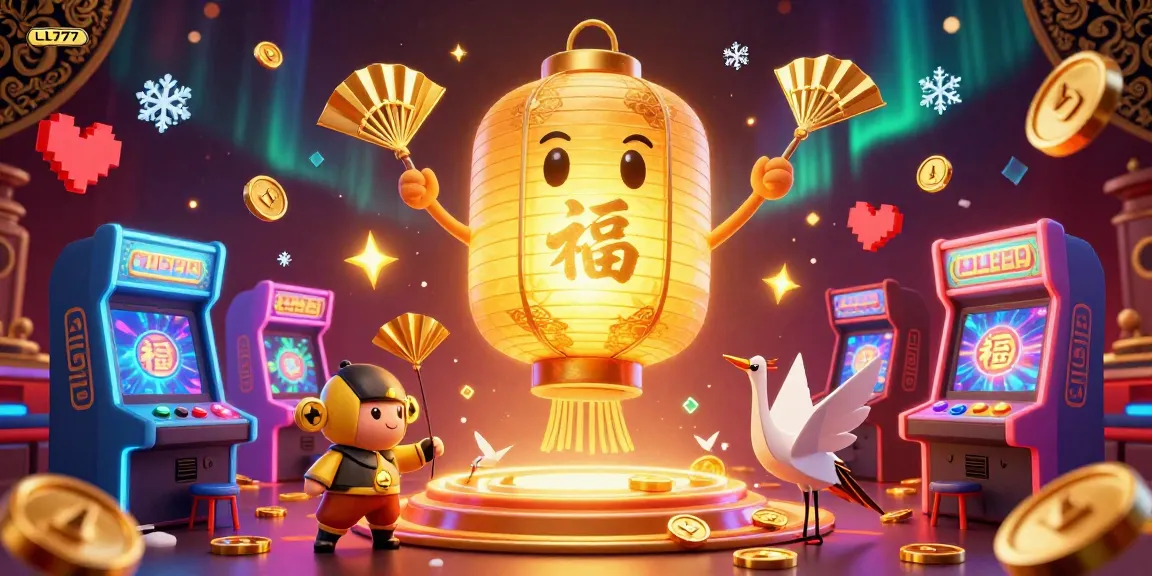 Experience the thrill of LL777's vibrant casino with interactive golden lantern spirits and classic arcade games.