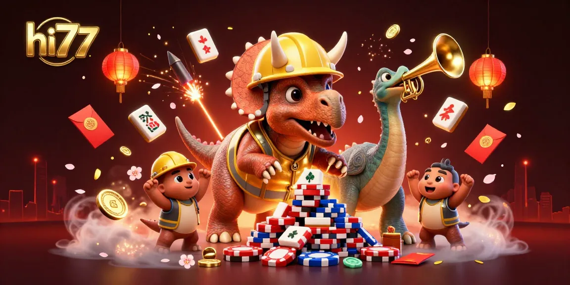 Celebrate wins and excitement at hi77 with vibrant 3D casino illustration featuring dynamic characters.