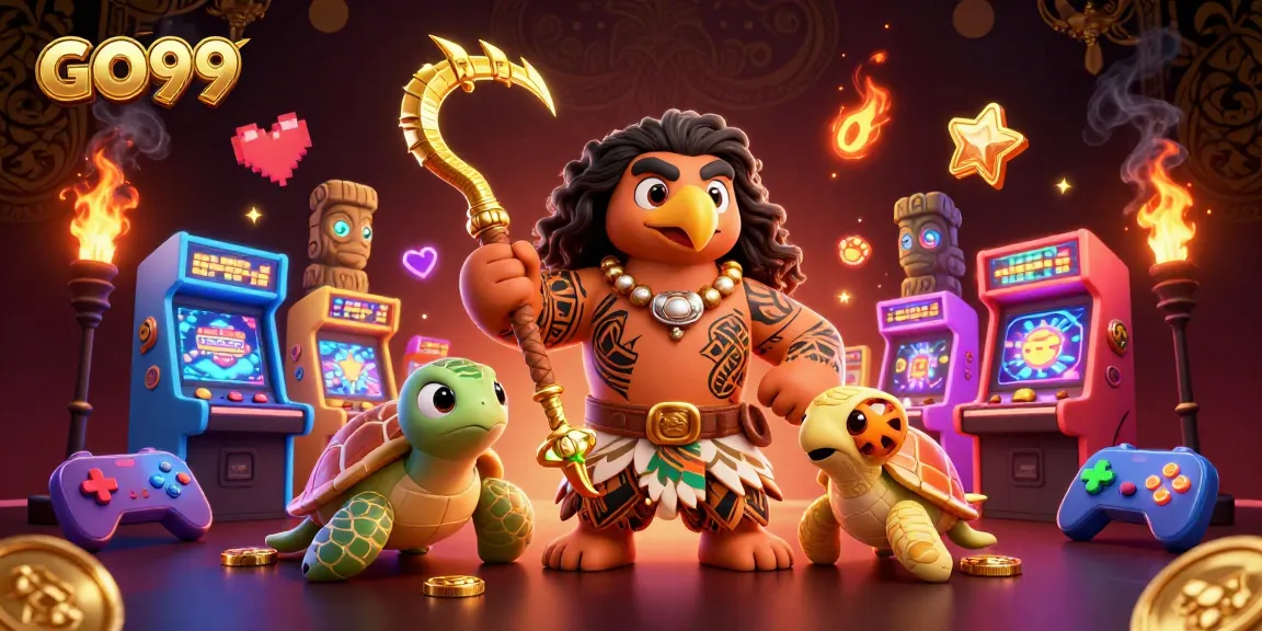 Engage with GO99's thrilling arcade elements, featuring vibrant characters and casino themes.