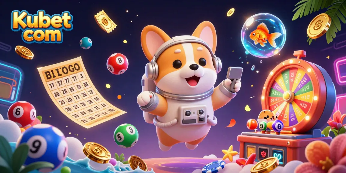 Kubet com offers action-packed gambling experience with vibrant casino elements and lively characters in a cosmic setting.