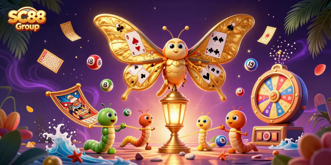 Play lottery games dynamically with SC88 Group while exploring vibrant casino-themed illustrations.