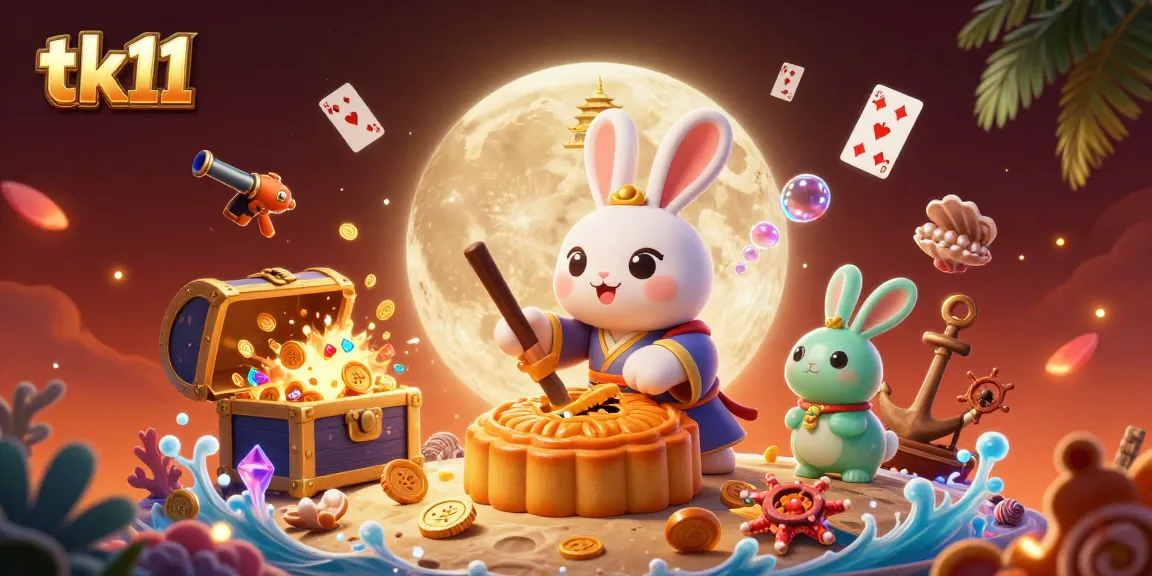 Experience thrilling wins with tk11 as a moon rabbit unveils poker chips in a vibrant casino scene.