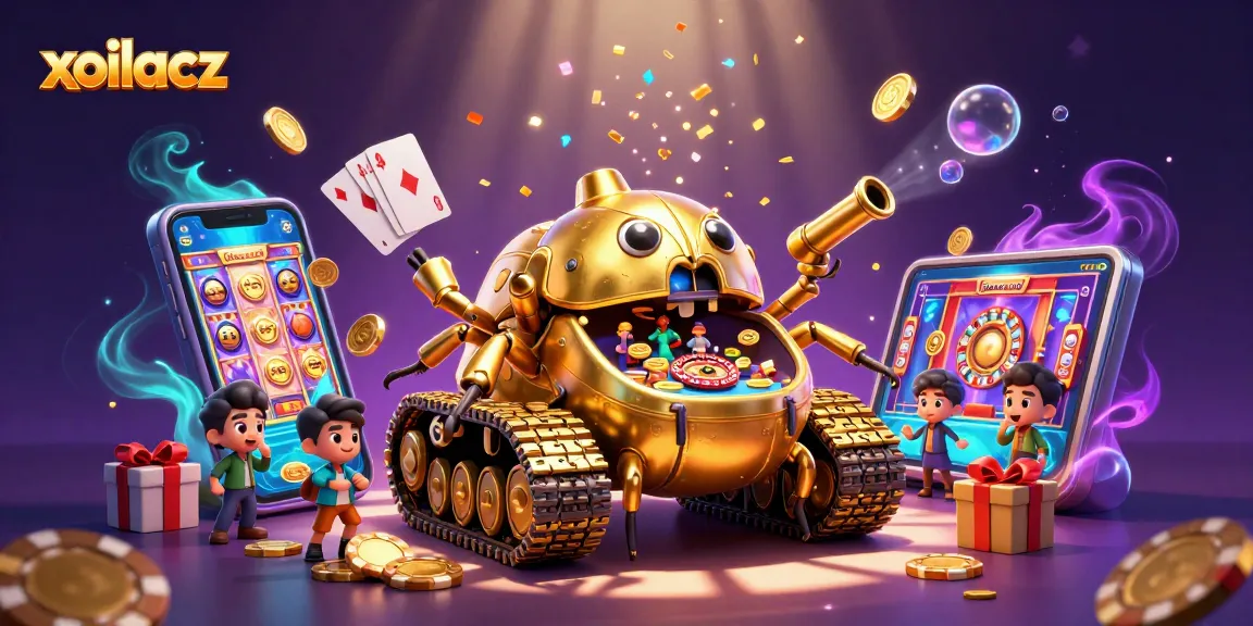 Xoilacz reveals an exciting miniature casino inside a golden beetle tank, showcasing vibrant gambling elements.