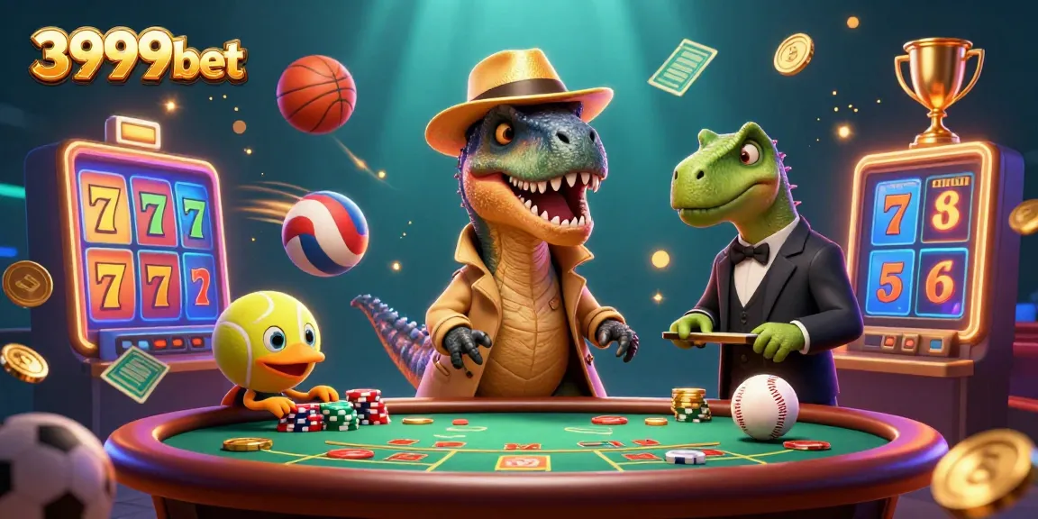 Engage in exciting betting activities with 3999bet as a vibrant velociraptor card counter sneaks chips amidst exhilarating casino games.